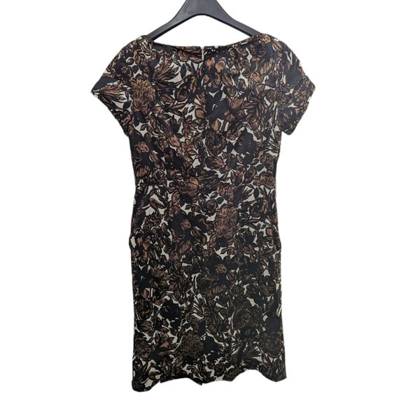 Talbots Petites Brown Black Floral Sheath Mini Dress Stretch Cap Sleeve Size 4P - Picture 4 of 5
